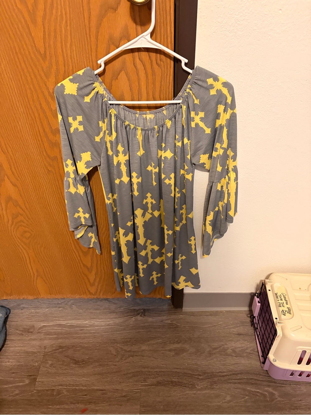 Gray and Yellow Patterned Women’s Peasant Top